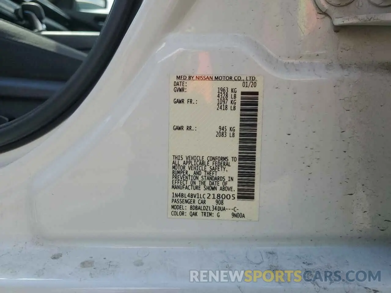 12 Photograph of a damaged car 1N4BL4BV1LC218005 NISSAN ALTIMA 2020