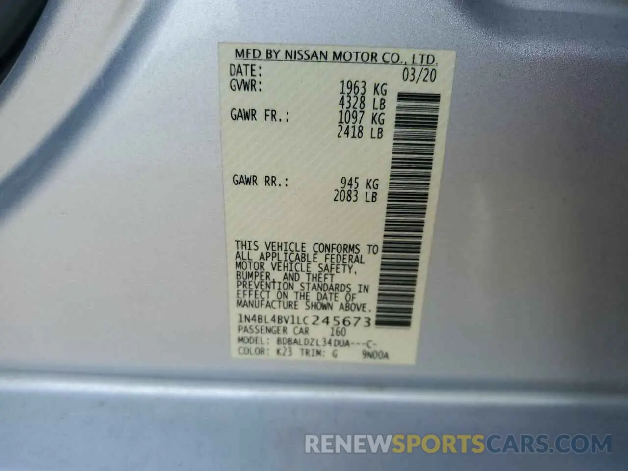 13 Фотография поврежденного автомобиля 1N4BL4BV1LC245673 NISSAN ALTIMA 2020
