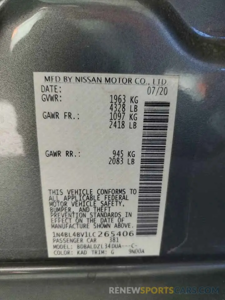12 Фотография поврежденного автомобиля 1N4BL4BV1LC265406 NISSAN ALTIMA 2020