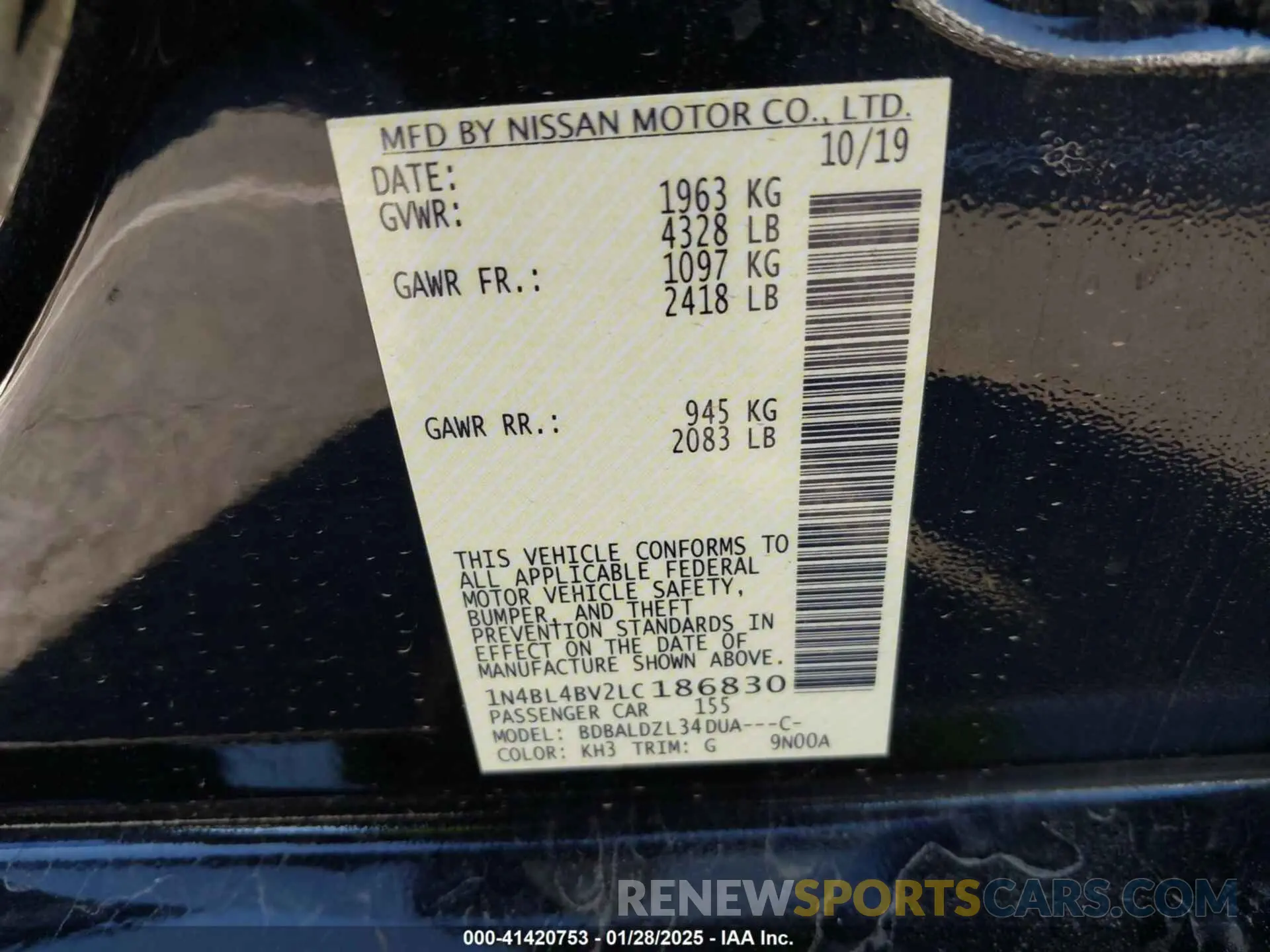 9 Фотография поврежденного автомобиля 1N4BL4BV2LC186830 NISSAN ALTIMA 2020