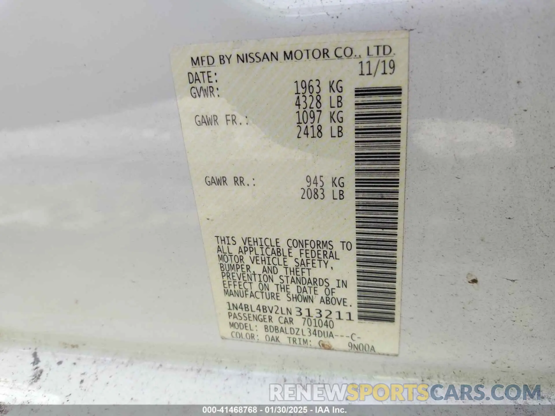 9 Фотография поврежденного автомобиля 1N4BL4BV2LN313211 NISSAN ALTIMA 2020