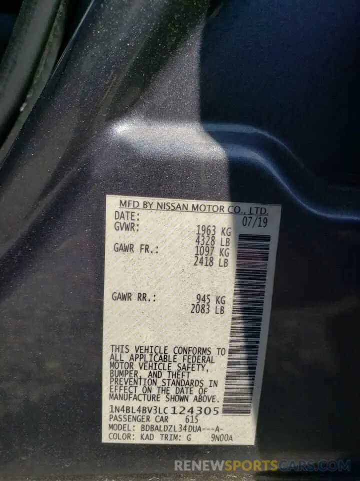 13 Photograph of a damaged car 1N4BL4BV3LC124305 NISSAN ALTIMA 2020
