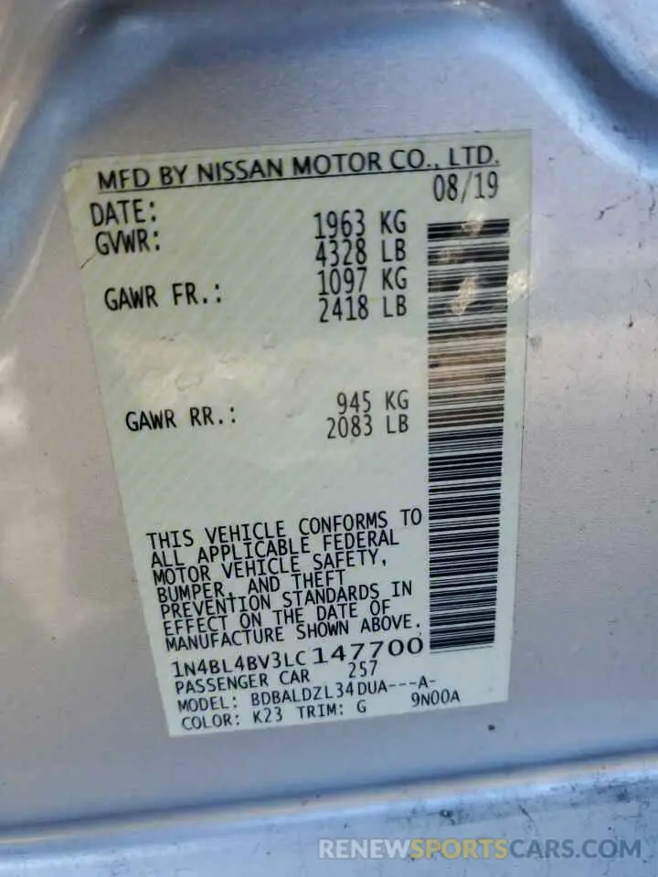 13 Фотография поврежденного автомобиля 1N4BL4BV3LC147700 NISSAN ALTIMA 2020
