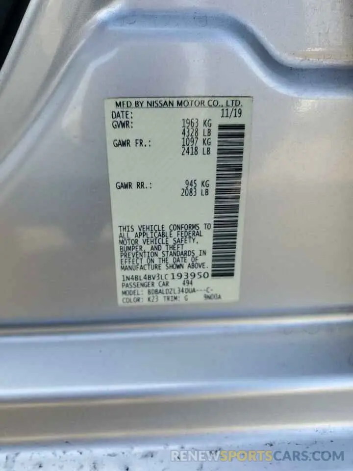 13 Фотография поврежденного автомобиля 1N4BL4BV3LC193950 NISSAN ALTIMA 2020