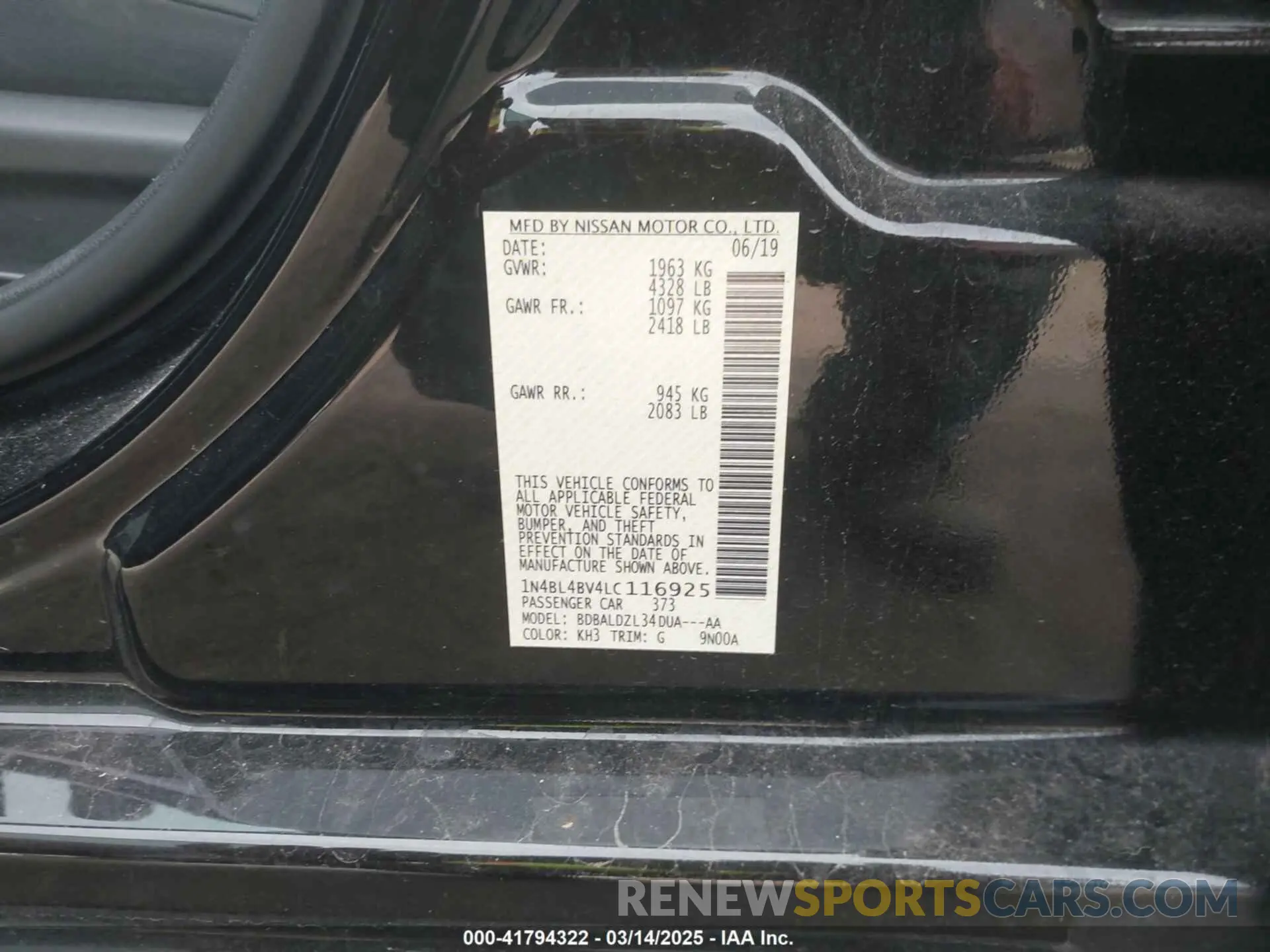 9 Фотография поврежденного автомобиля 1N4BL4BV4LC116925 NISSAN ALTIMA 2020