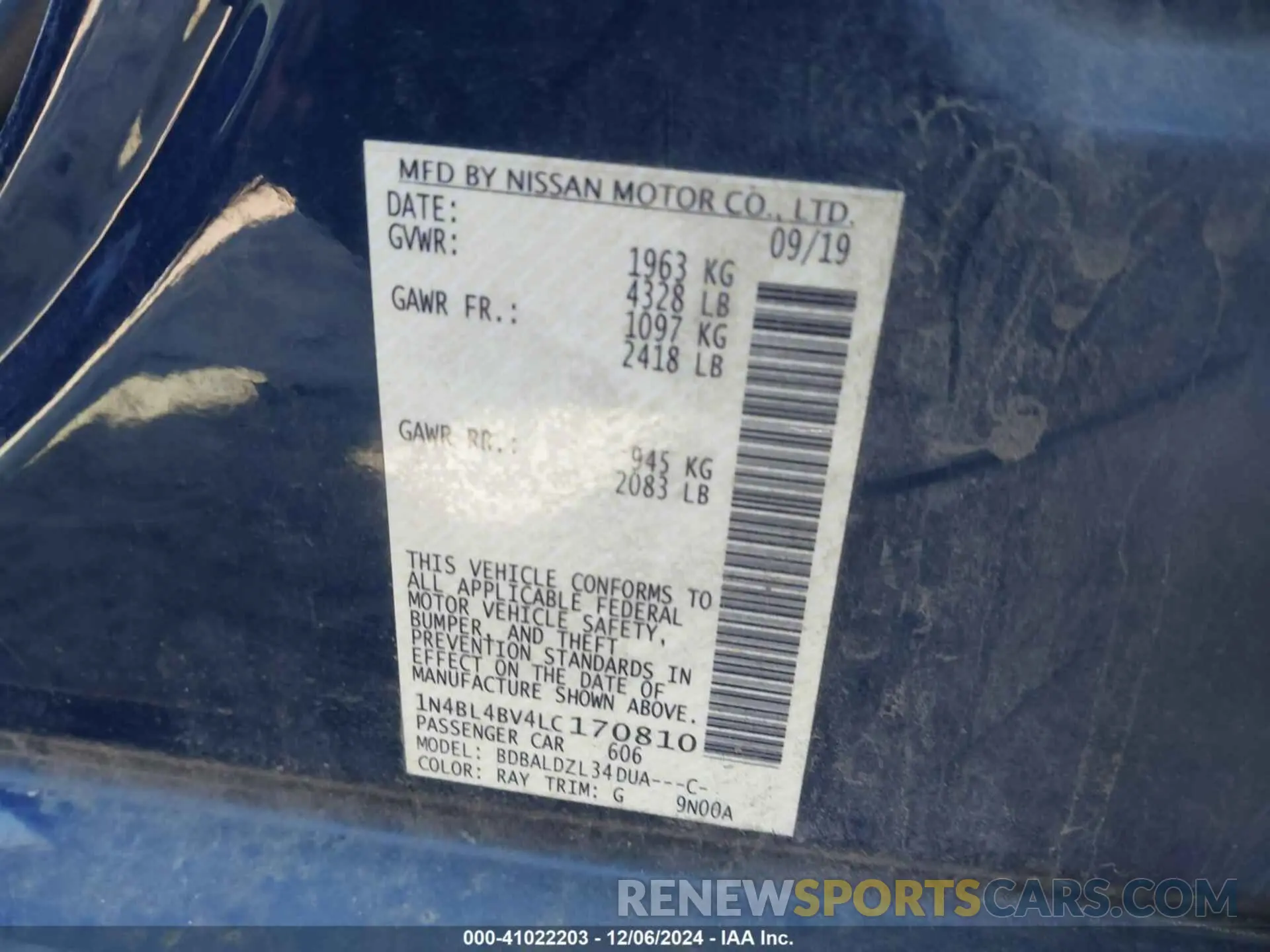8 Фотография поврежденного автомобиля 1N4BL4BV4LC170810 NISSAN ALTIMA 2020