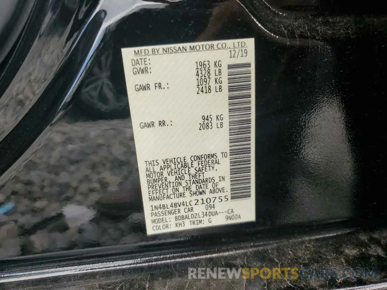 13 Photograph of a damaged car 1N4BL4BV4LC210755 NISSAN ALTIMA 2020