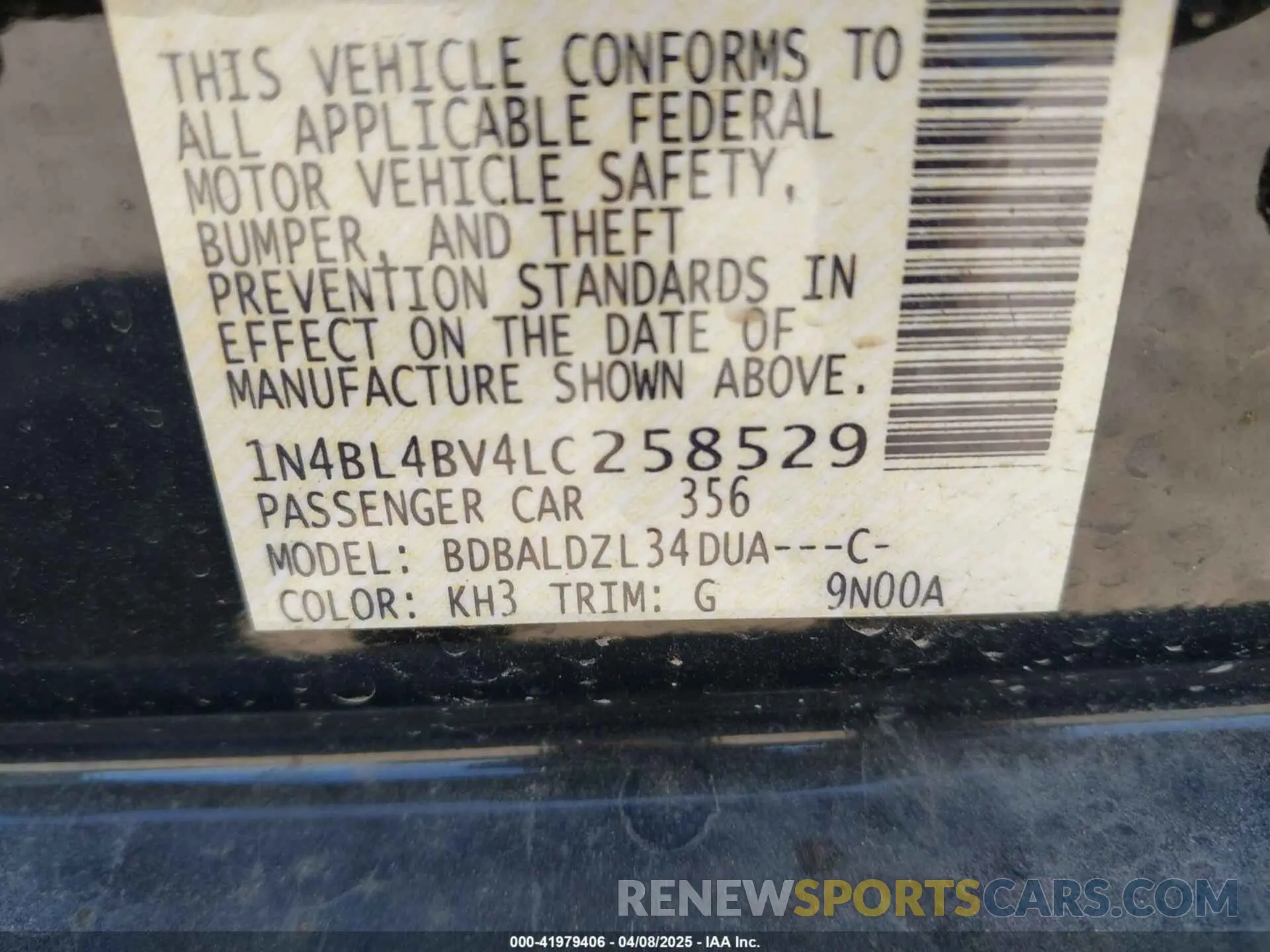 9 Фотография поврежденного автомобиля 1N4BL4BV4LC258529 NISSAN ALTIMA 2020