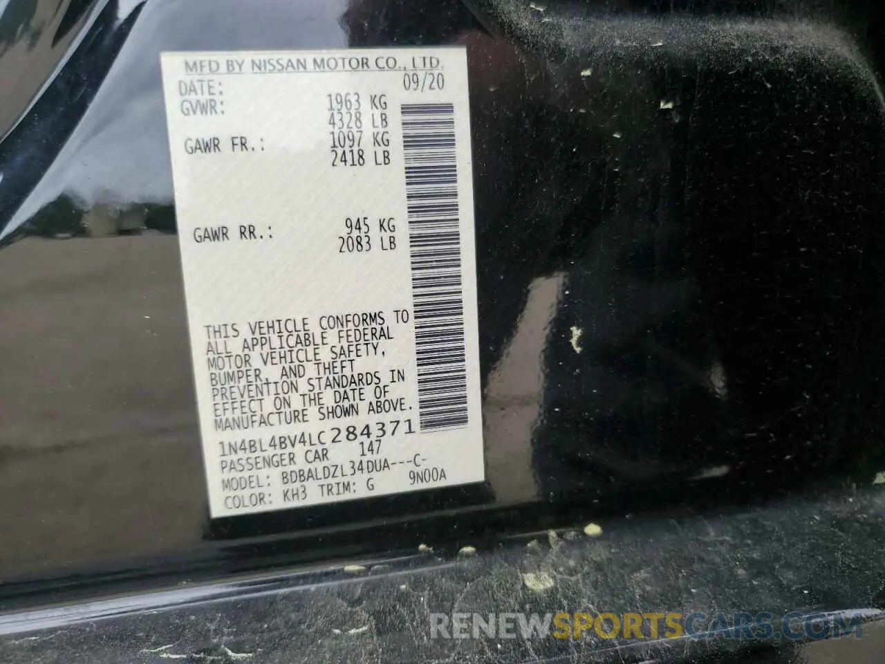 12 Photograph of a damaged car 1N4BL4BV4LC284371 NISSAN ALTIMA 2020