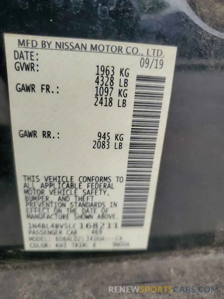 14 Photograph of a damaged car 1N4BL4BV5LC168211 NISSAN ALTIMA 2020