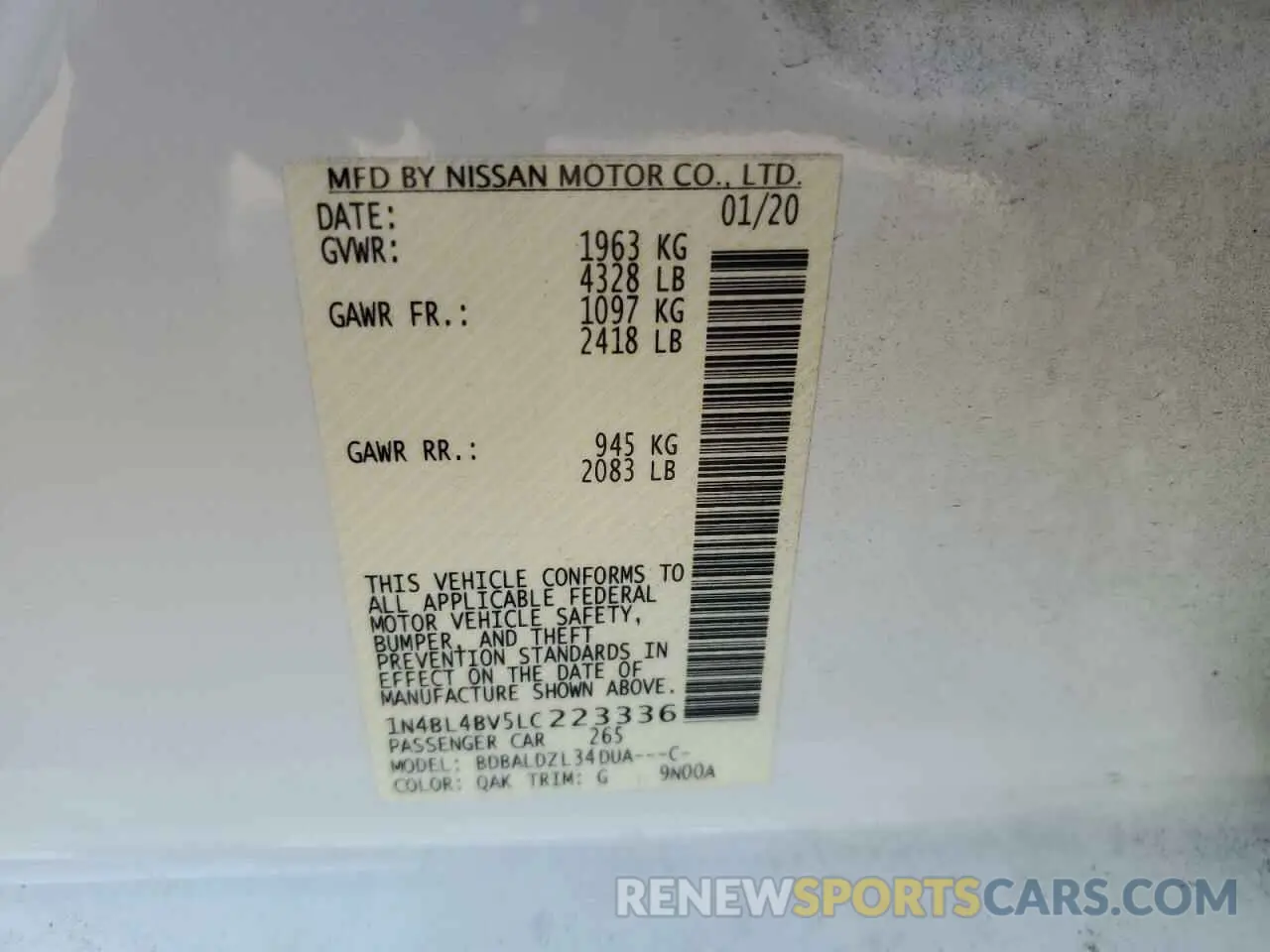 12 Фотография поврежденного автомобиля 1N4BL4BV5LC223336 NISSAN ALTIMA 2020