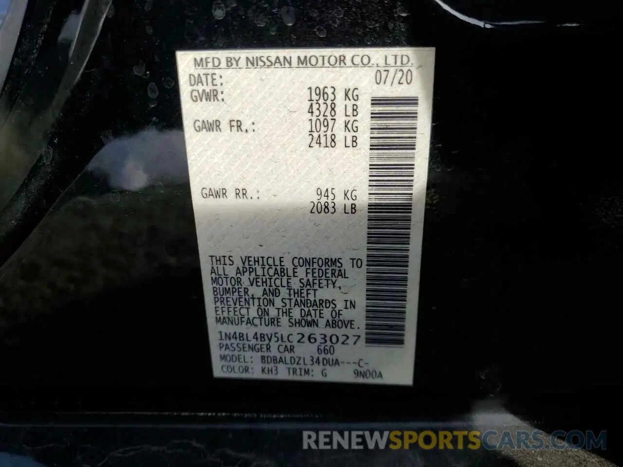 13 Photograph of a damaged car 1N4BL4BV5LC263027 NISSAN ALTIMA 2020