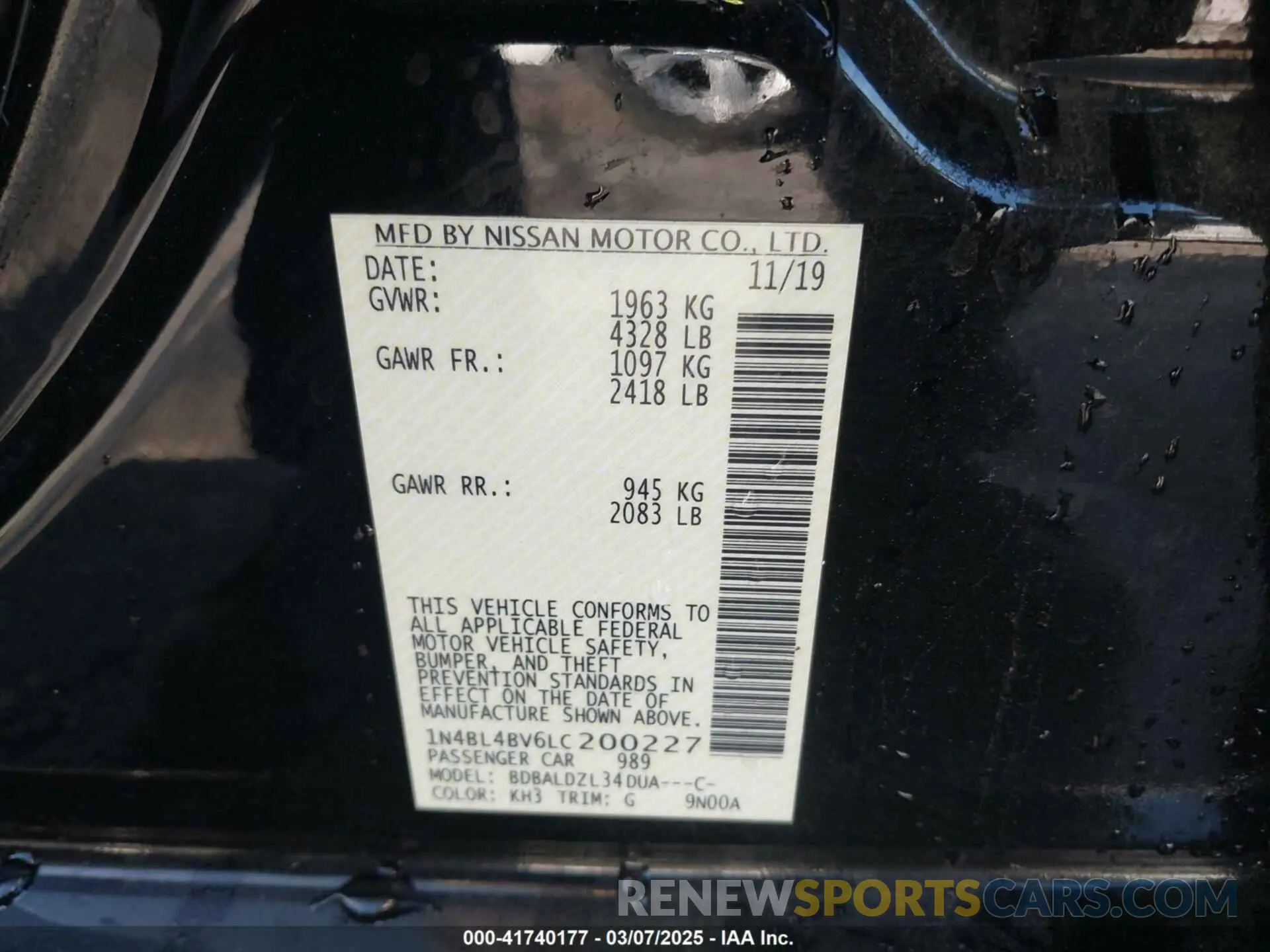 9 Photograph of a damaged car 1N4BL4BV6LC200227 NISSAN ALTIMA 2020