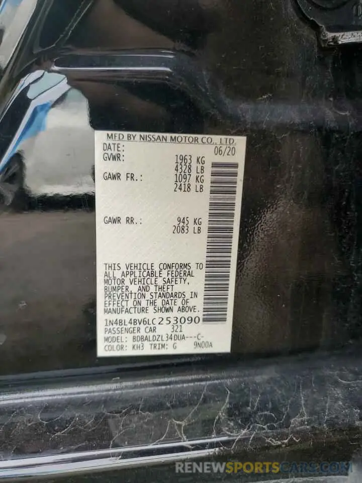 13 Photograph of a damaged car 1N4BL4BV6LC253090 NISSAN ALTIMA 2020