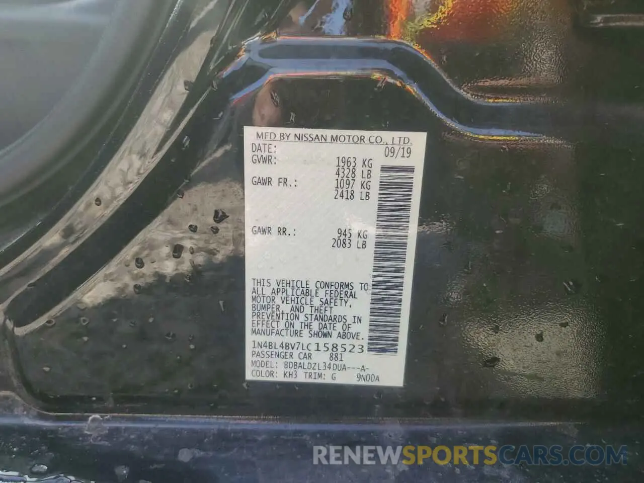 12 Photograph of a damaged car 1N4BL4BV7LC158523 NISSAN ALTIMA 2020