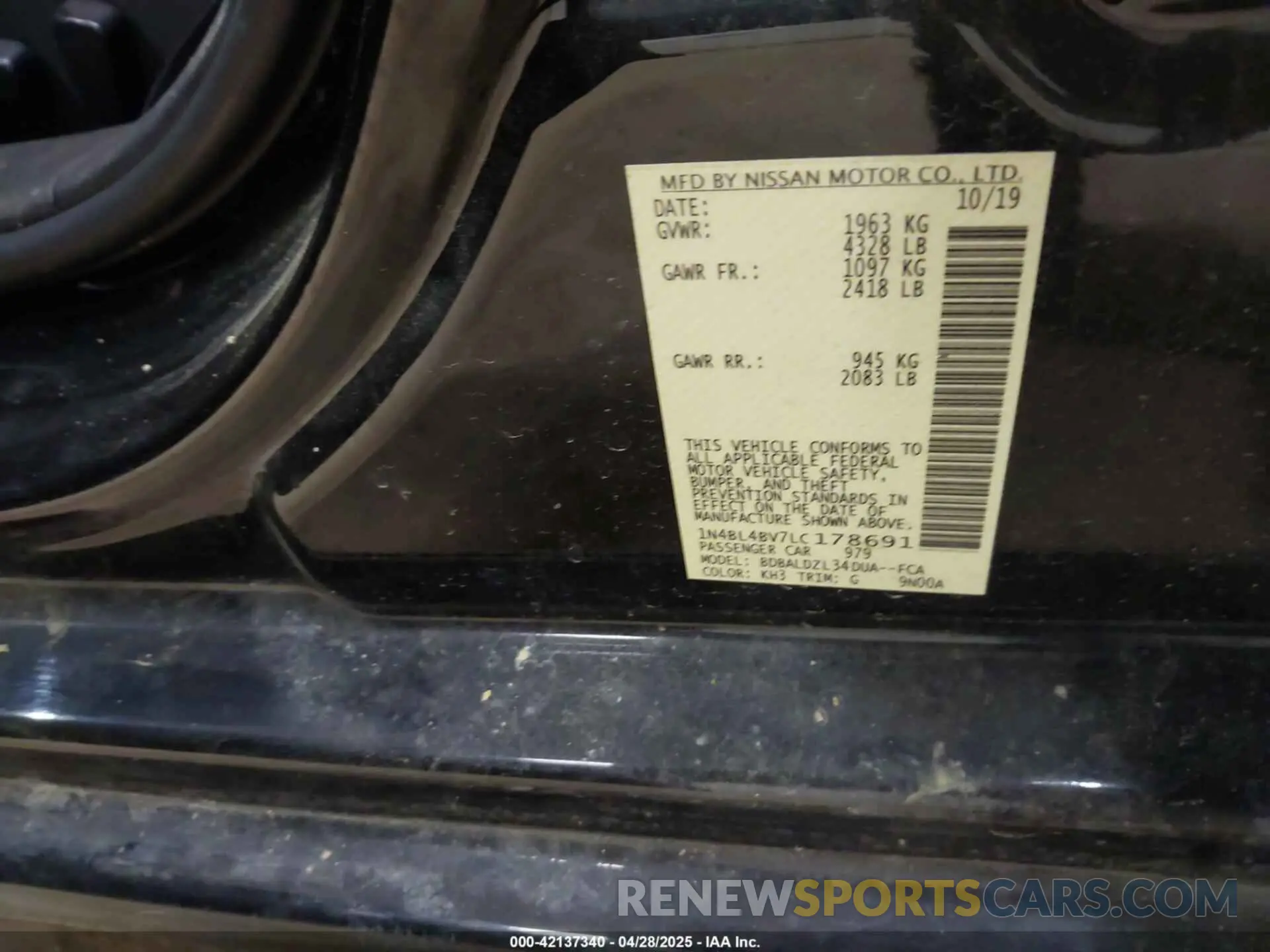 9 Фотография поврежденного автомобиля 1N4BL4BV7LC178691 NISSAN ALTIMA 2020