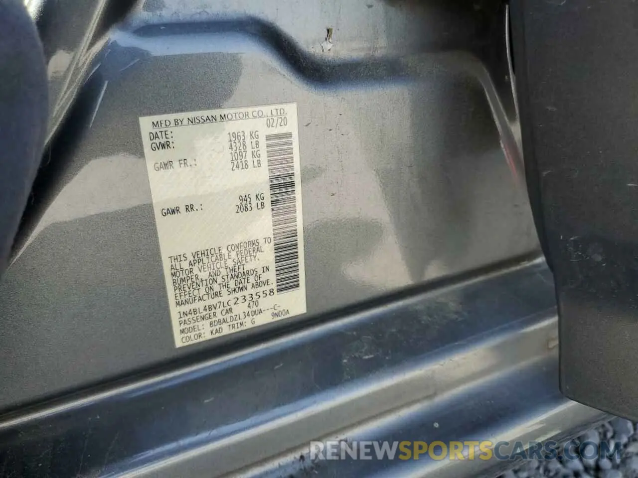14 Фотография поврежденного автомобиля 1N4BL4BV7LC233558 NISSAN ALTIMA 2020