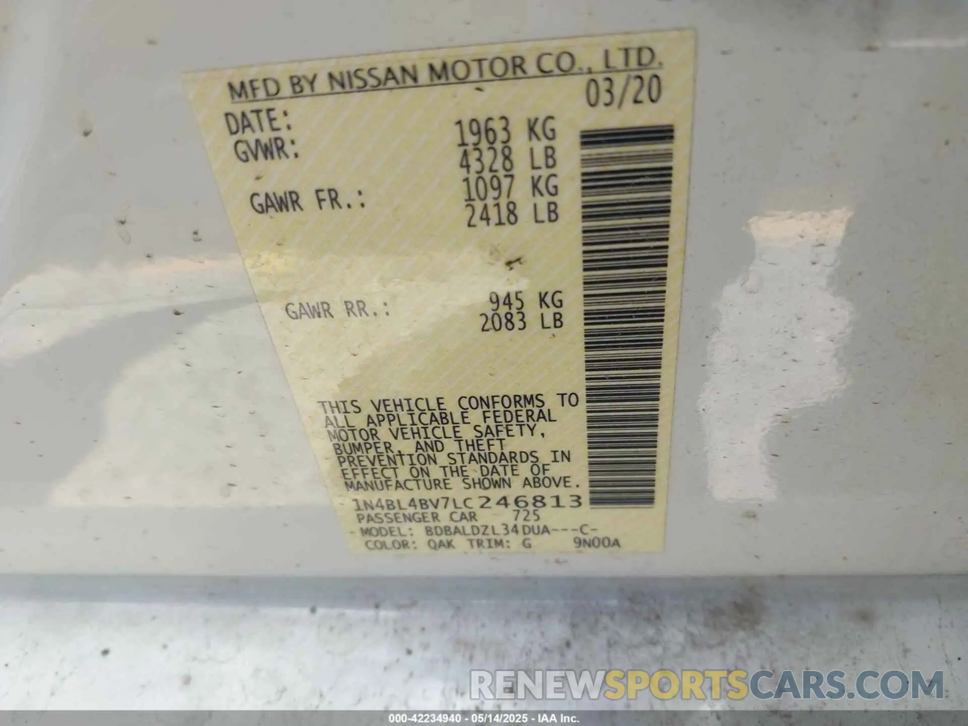 9 Фотография поврежденного автомобиля 1N4BL4BV7LC246813 NISSAN ALTIMA 2020