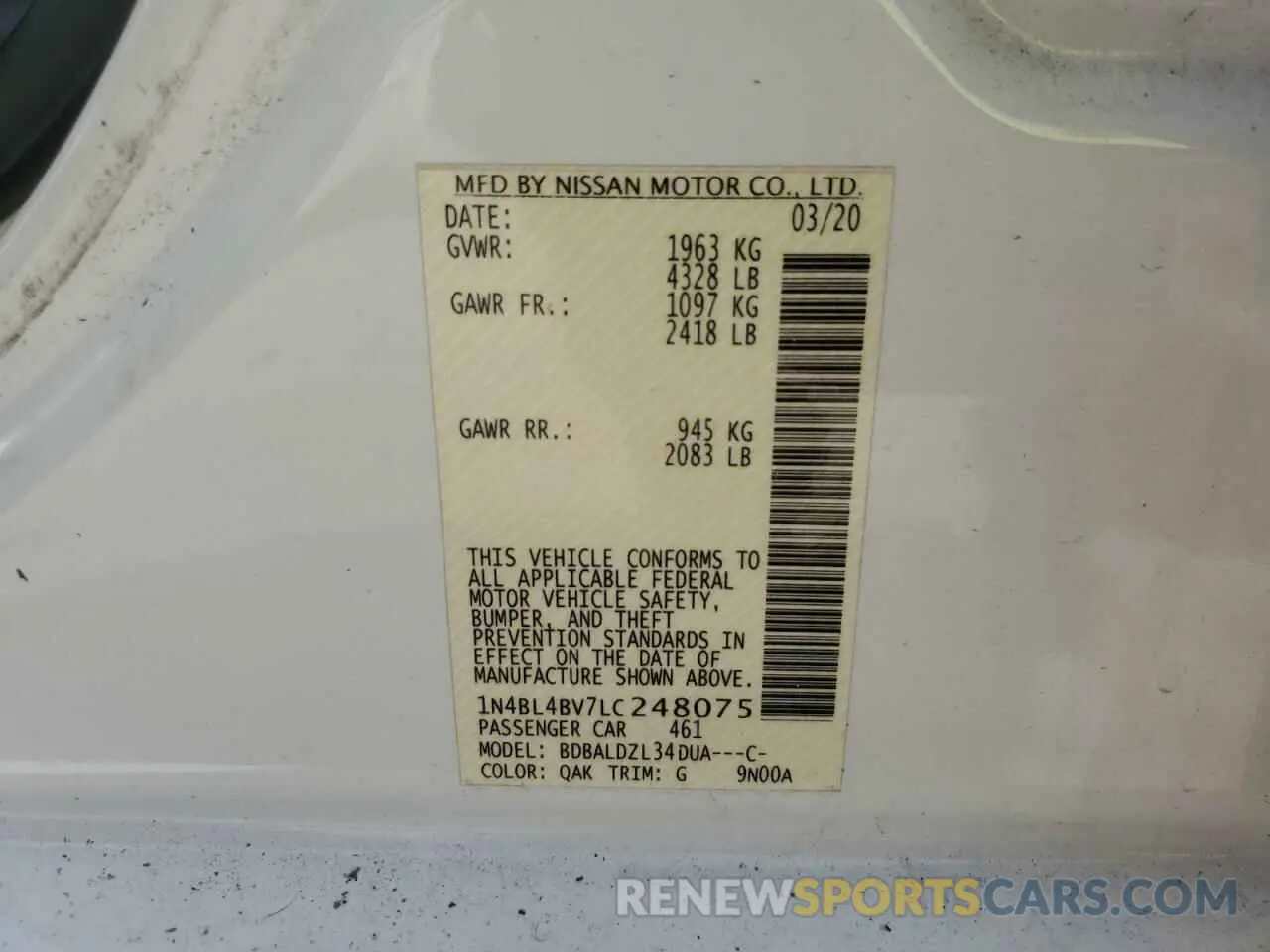 15 Фотография поврежденного автомобиля 1N4BL4BV7LC248075 NISSAN ALTIMA 2020