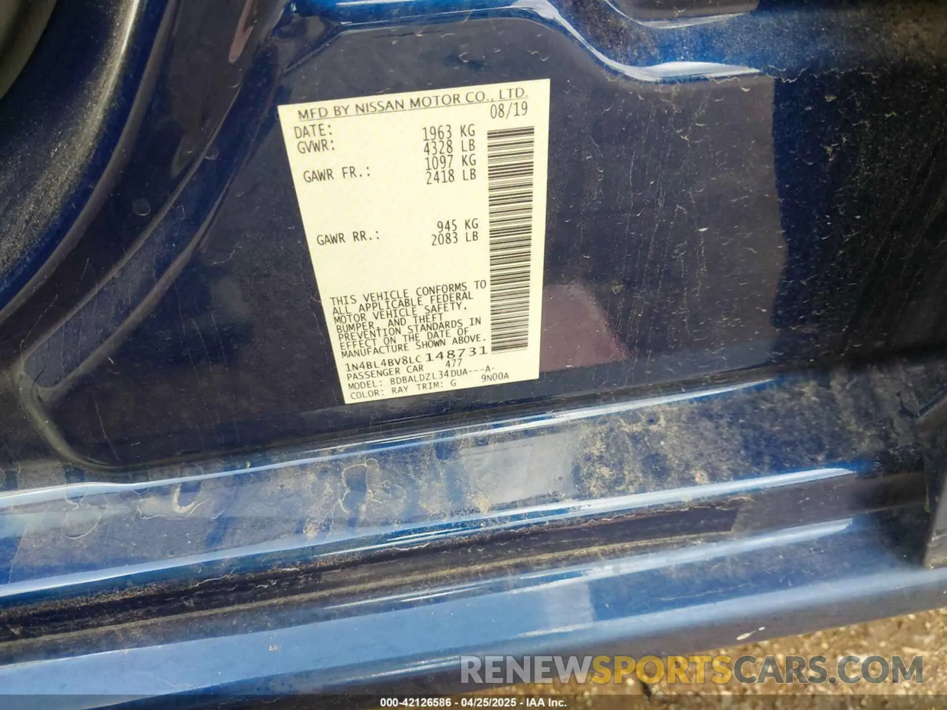9 Photograph of a damaged car 1N4BL4BV8LC148731 NISSAN ALTIMA 2020