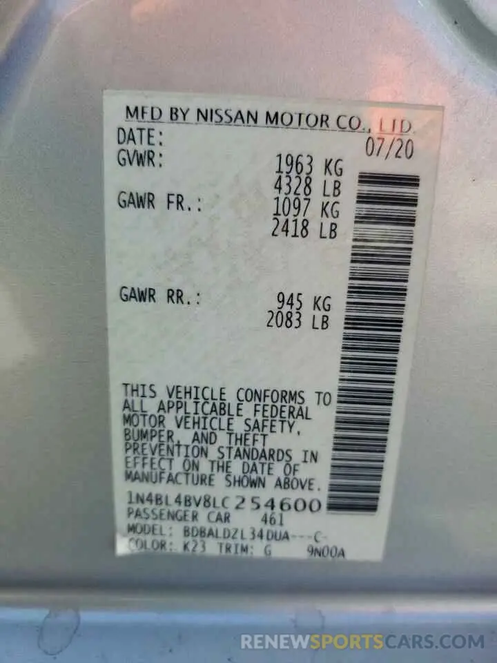 12 Фотография поврежденного автомобиля 1N4BL4BV8LC254600 NISSAN ALTIMA 2020