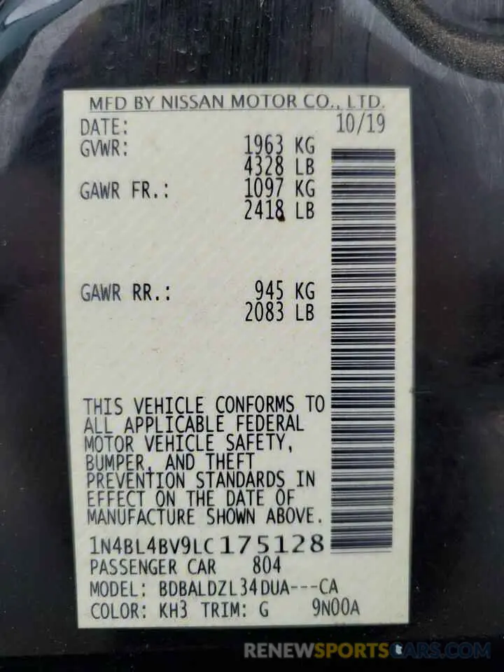 13 Photograph of a damaged car 1N4BL4BV9LC175128 NISSAN ALTIMA 2020