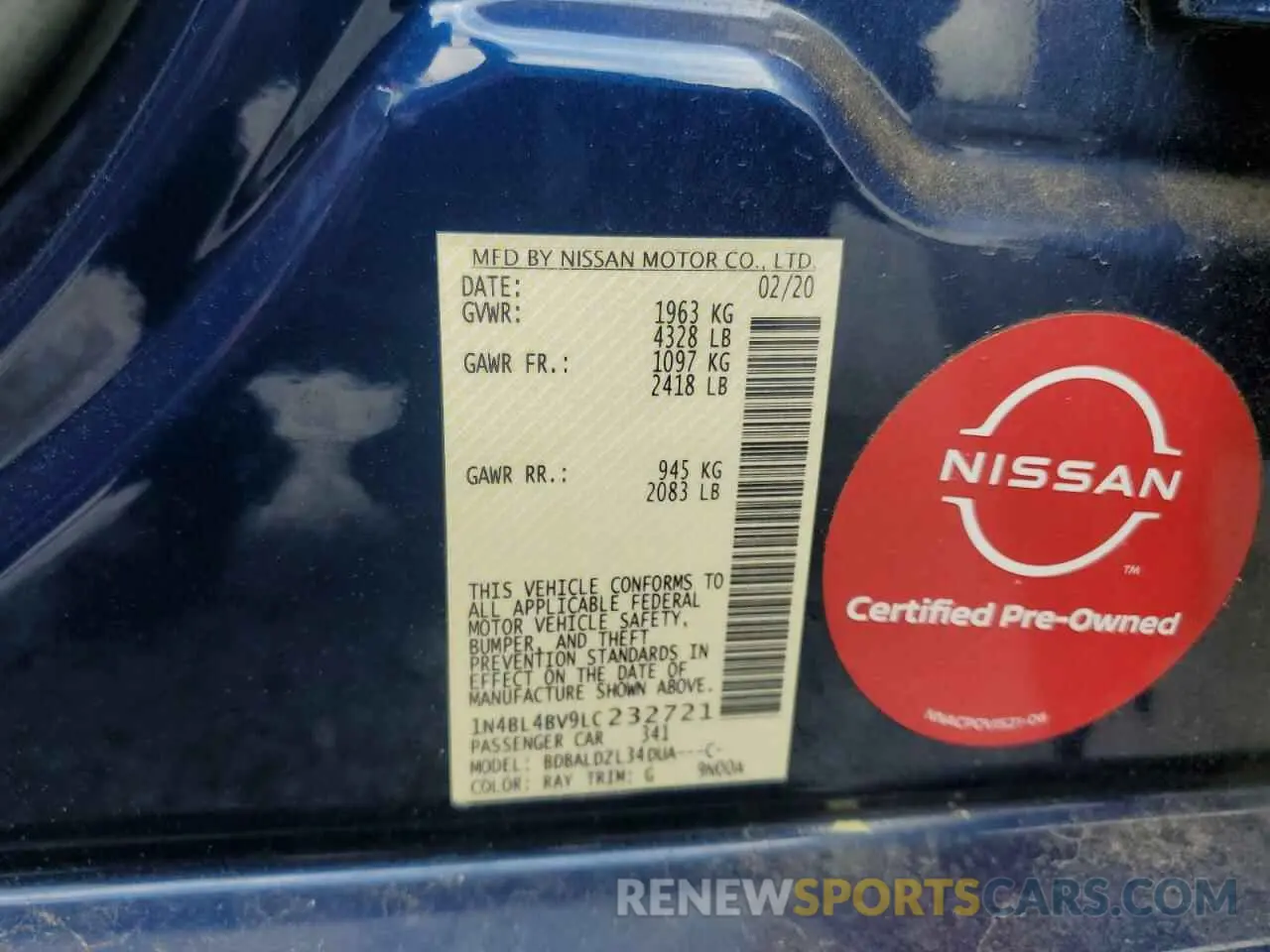 14 Фотография поврежденного автомобиля 1N4BL4BV9LC232721 NISSAN ALTIMA 2020