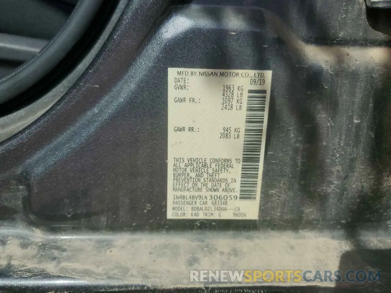 14 Photograph of a damaged car 1N4BL4BV9LN306059 NISSAN ALTIMA 2020