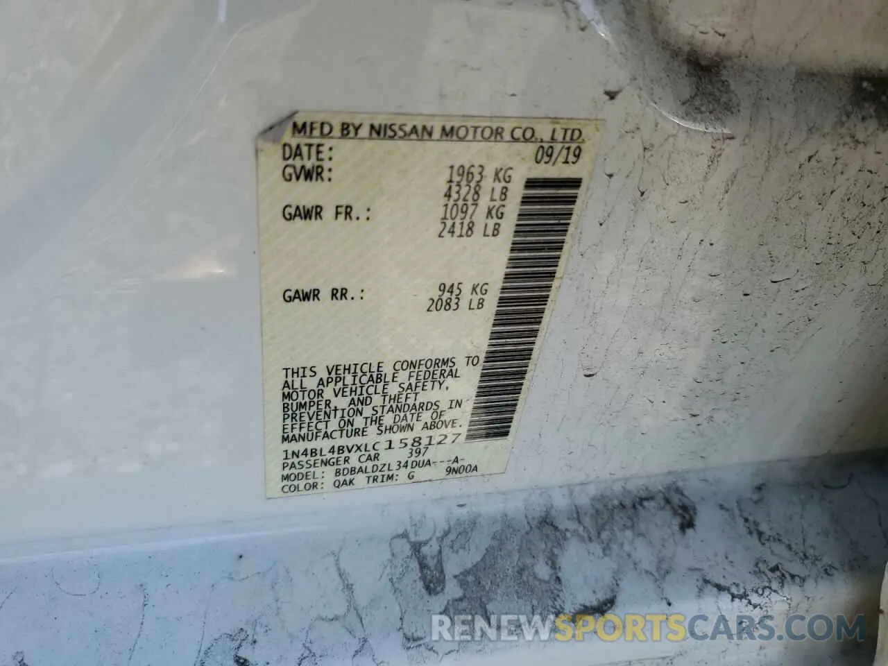 12 Фотография поврежденного автомобиля 1N4BL4BVXLC158127 NISSAN ALTIMA 2020
