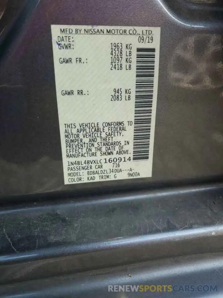 12 Photograph of a damaged car 1N4BL4BVXLC160914 NISSAN ALTIMA 2020