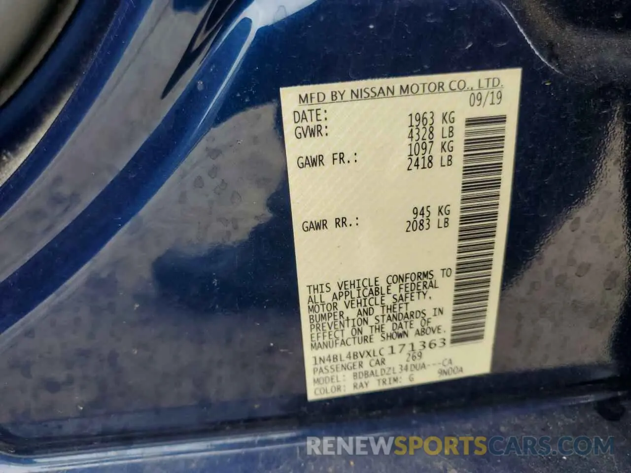 12 Photograph of a damaged car 1N4BL4BVXLC171363 NISSAN ALTIMA 2020