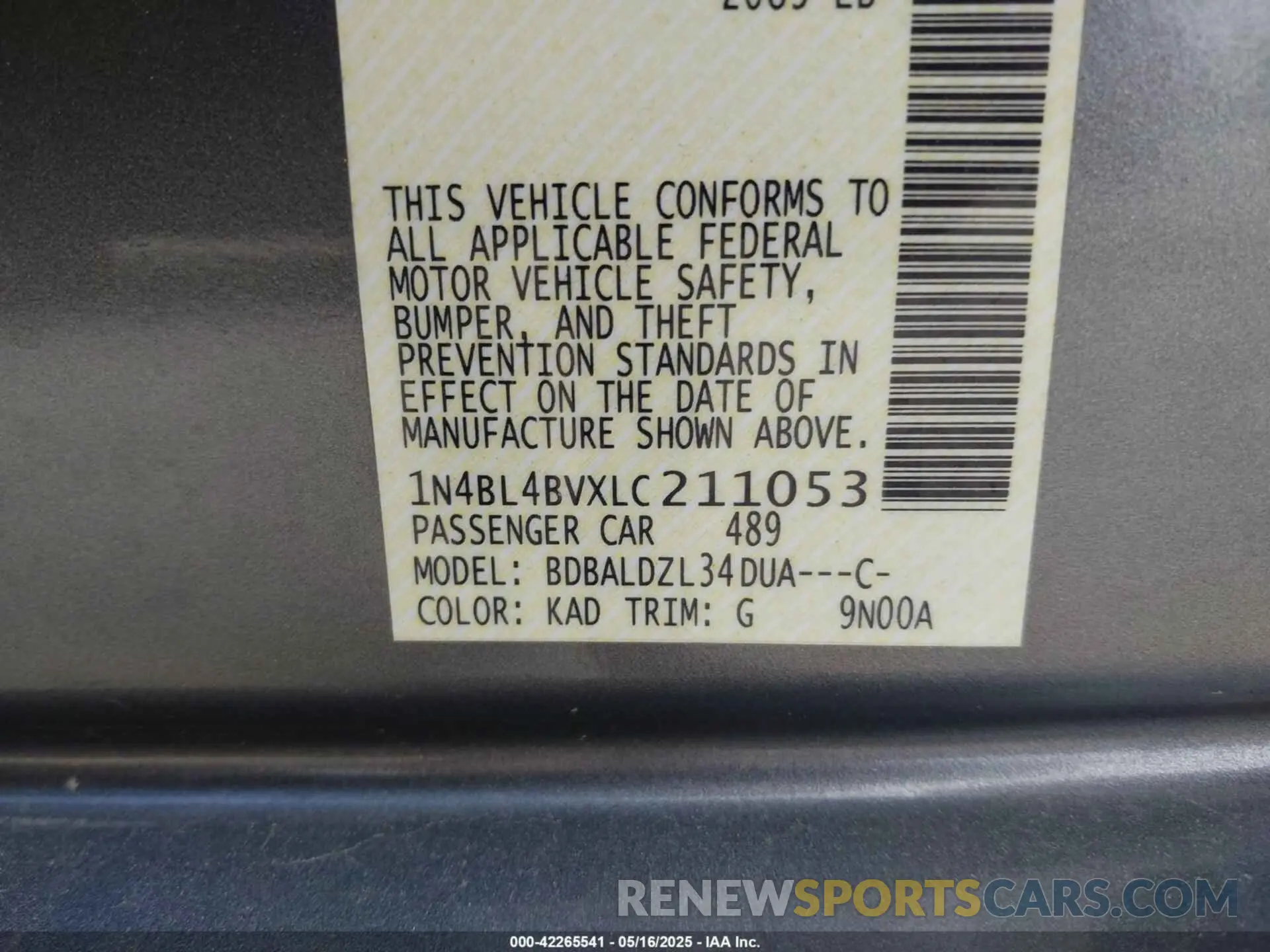 9 Фотография поврежденного автомобиля 1N4BL4BVXLC211053 NISSAN ALTIMA 2020