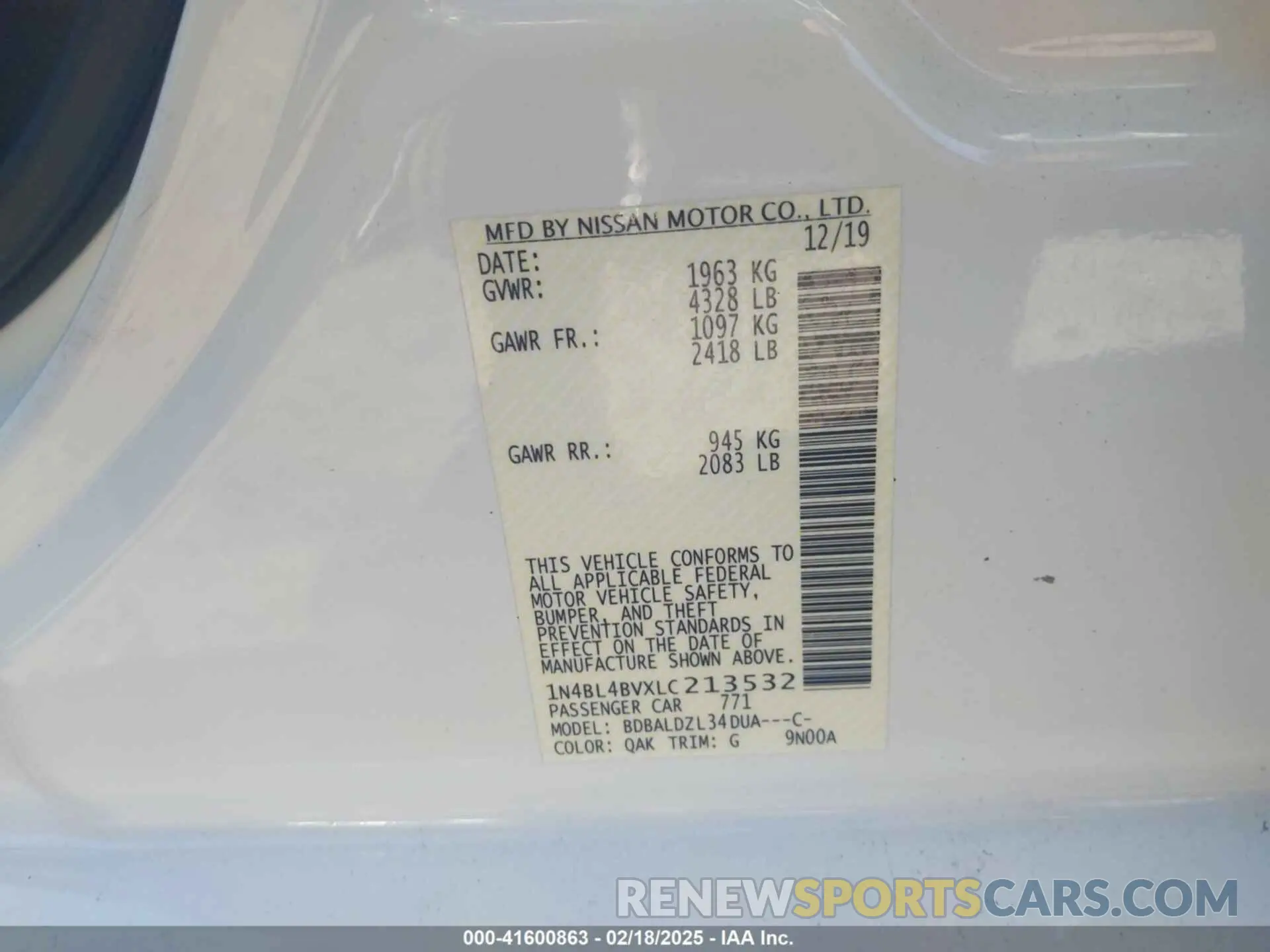 9 Фотография поврежденного автомобиля 1N4BL4BVXLC213532 NISSAN ALTIMA 2020