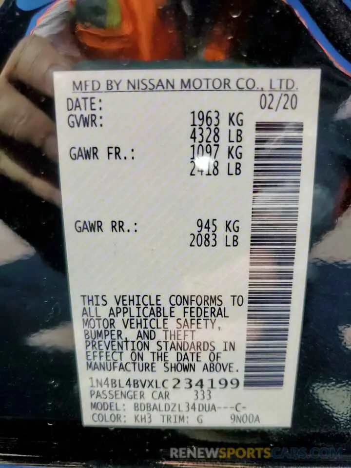 12 Фотография поврежденного автомобиля 1N4BL4BVXLC234199 NISSAN ALTIMA 2020