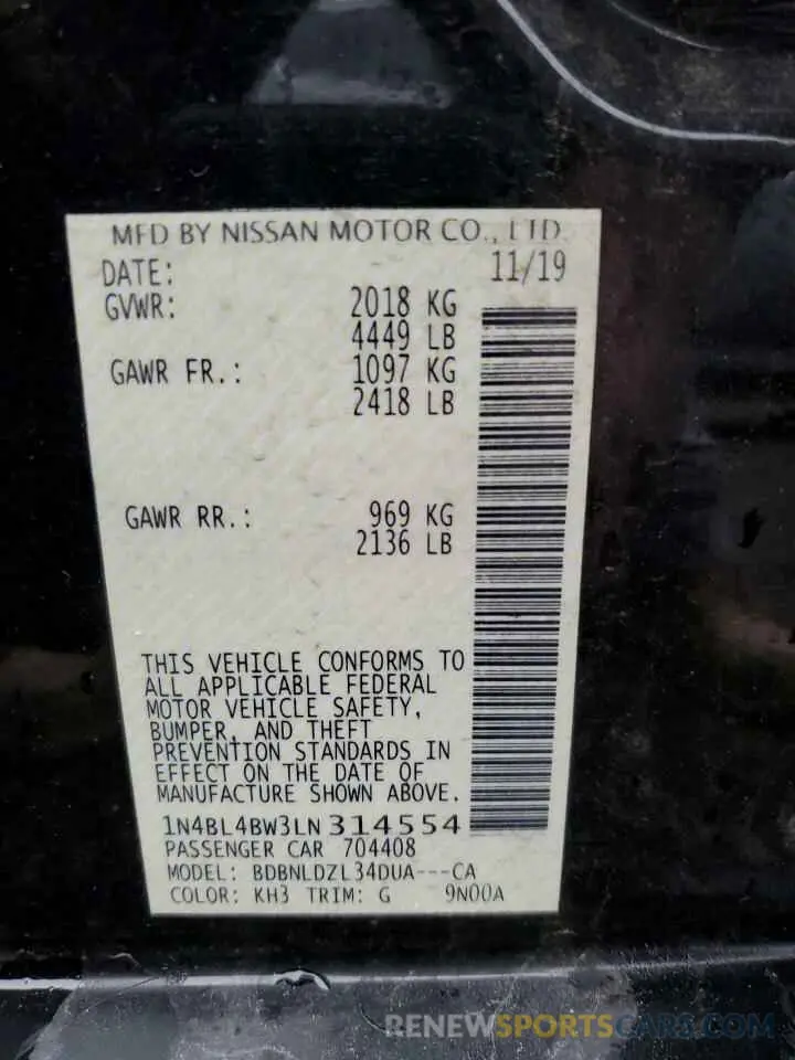 12 Фотография поврежденного автомобиля 1N4BL4BW3LN314554 NISSAN ALTIMA 2020