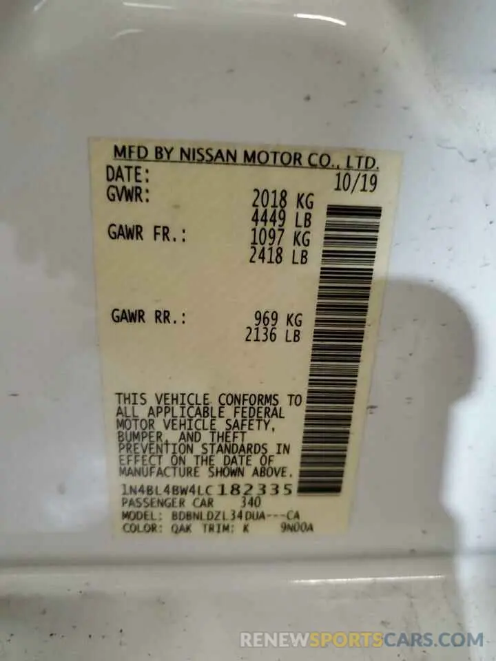 13 Фотография поврежденного автомобиля 1N4BL4BW4LC182335 NISSAN ALTIMA 2020