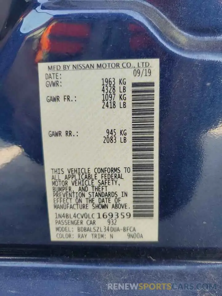 14 Фотография поврежденного автомобиля 1N4BL4CV0LC169359 NISSAN ALTIMA 2020