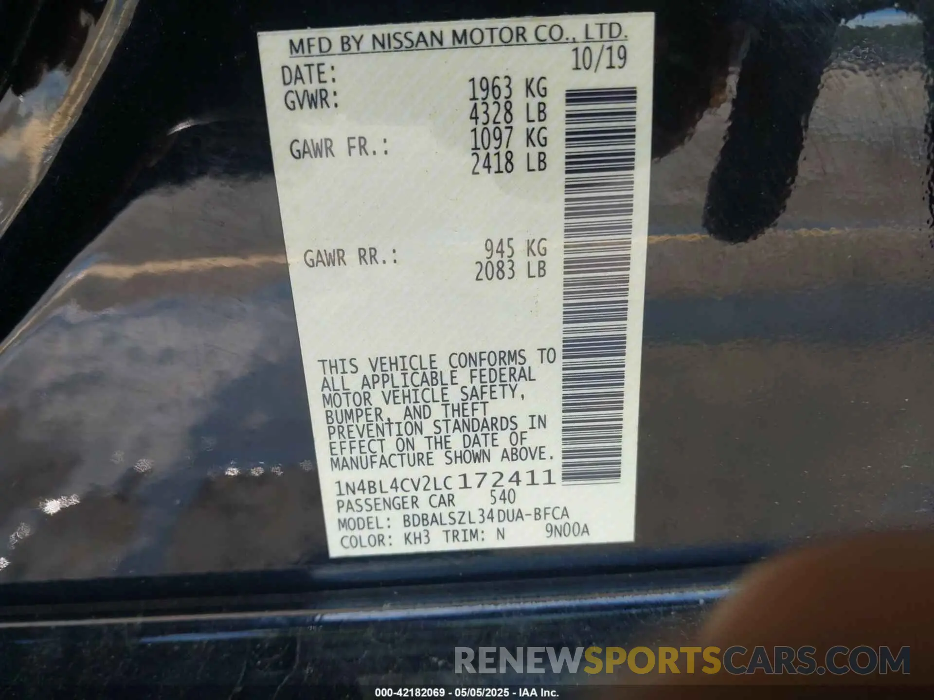 9 Фотография поврежденного автомобиля 1N4BL4CV2LC172411 NISSAN ALTIMA 2020
