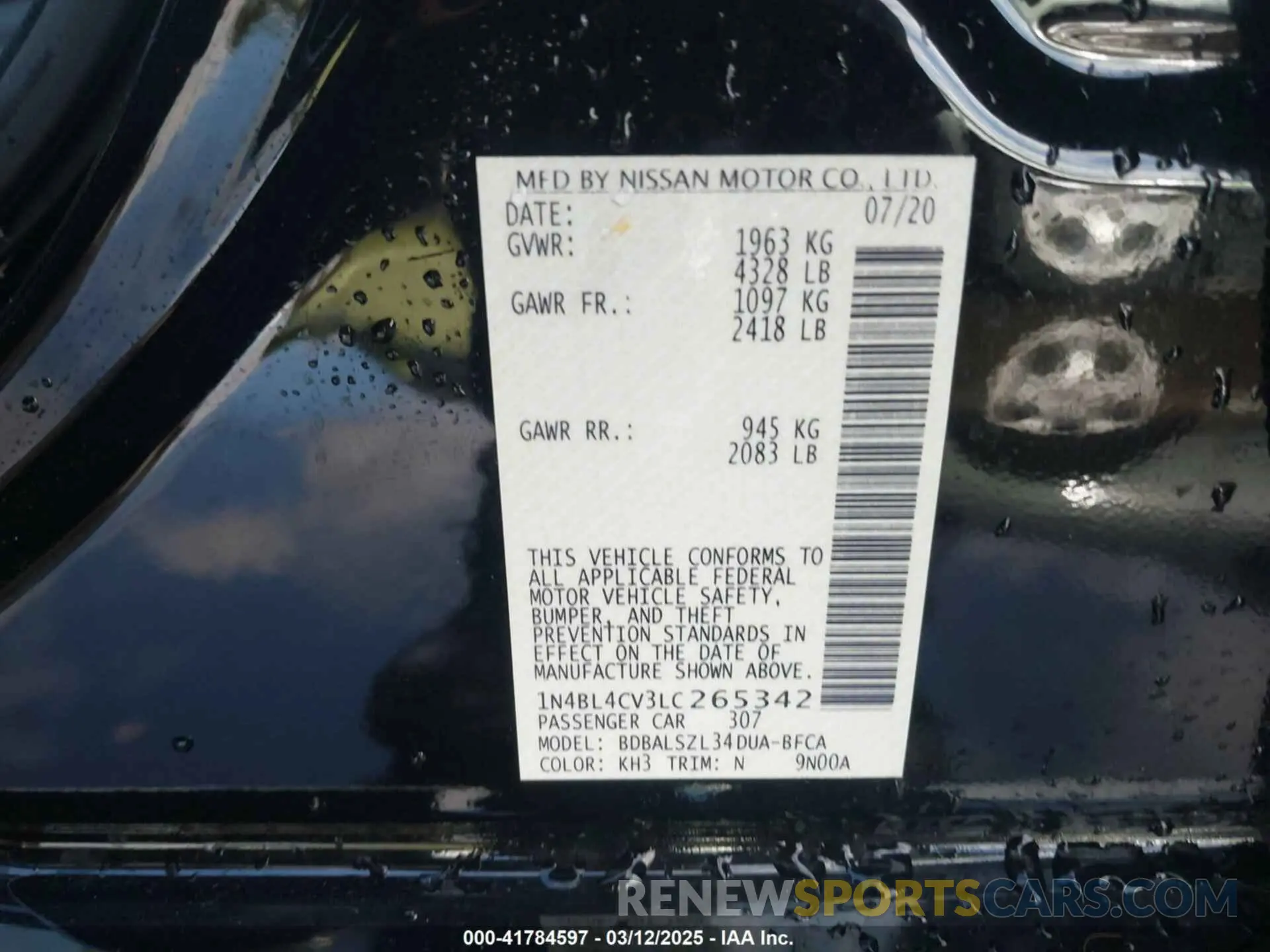 9 Фотография поврежденного автомобиля 1N4BL4CV3LC265342 NISSAN ALTIMA 2020