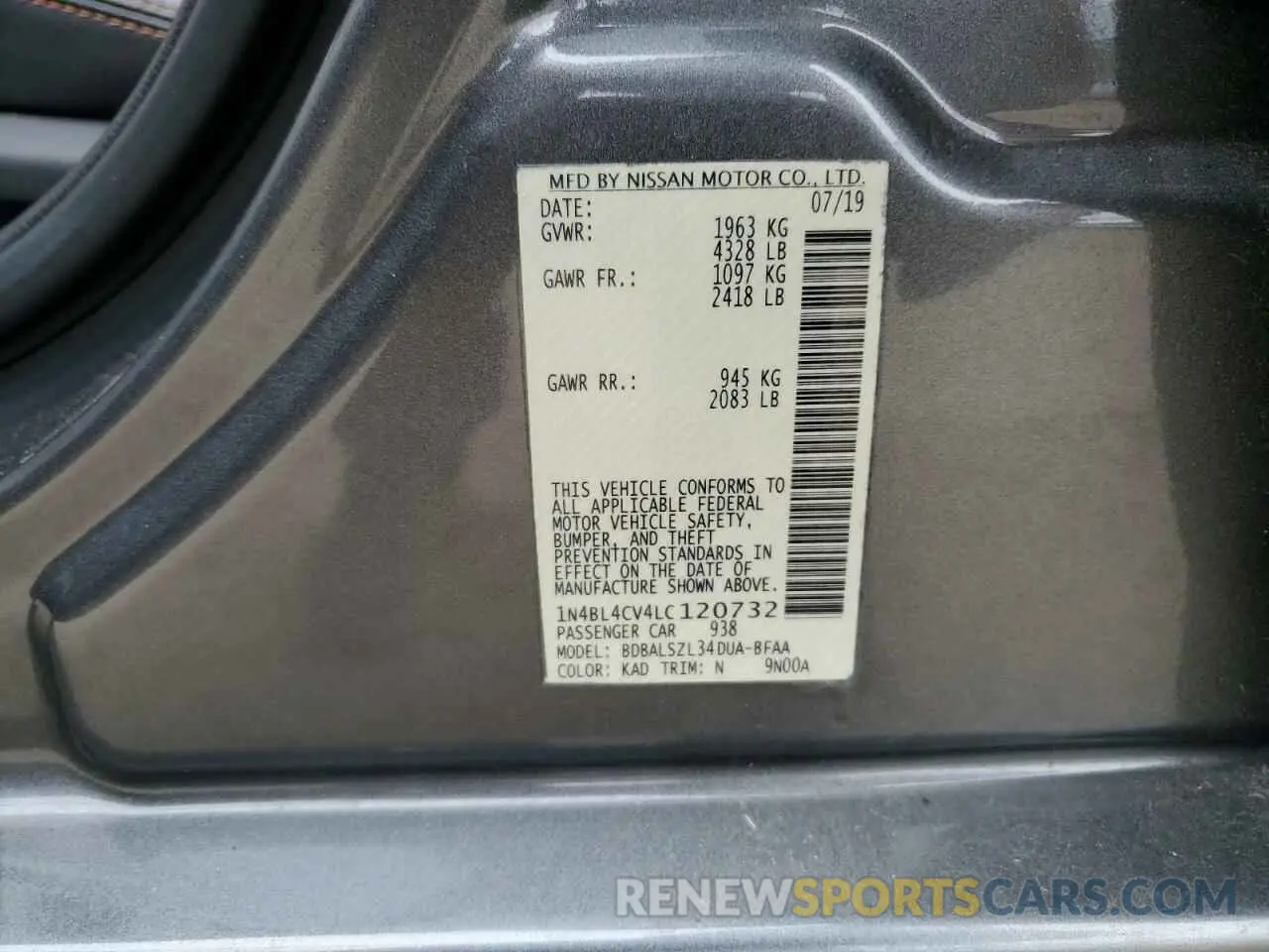 14 Photograph of a damaged car 1N4BL4CV4LC120732 NISSAN ALTIMA 2020