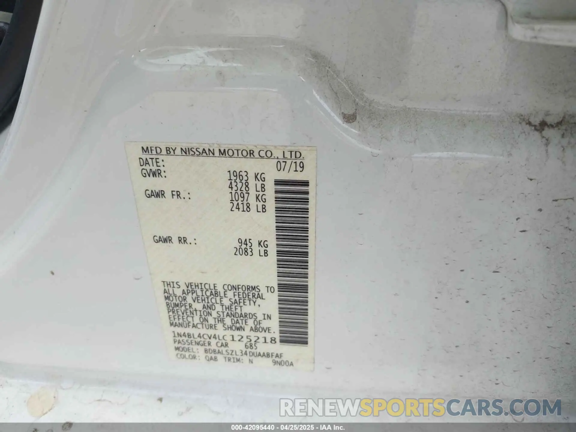 9 Фотография поврежденного автомобиля 1N4BL4CV4LC125218 NISSAN ALTIMA 2020