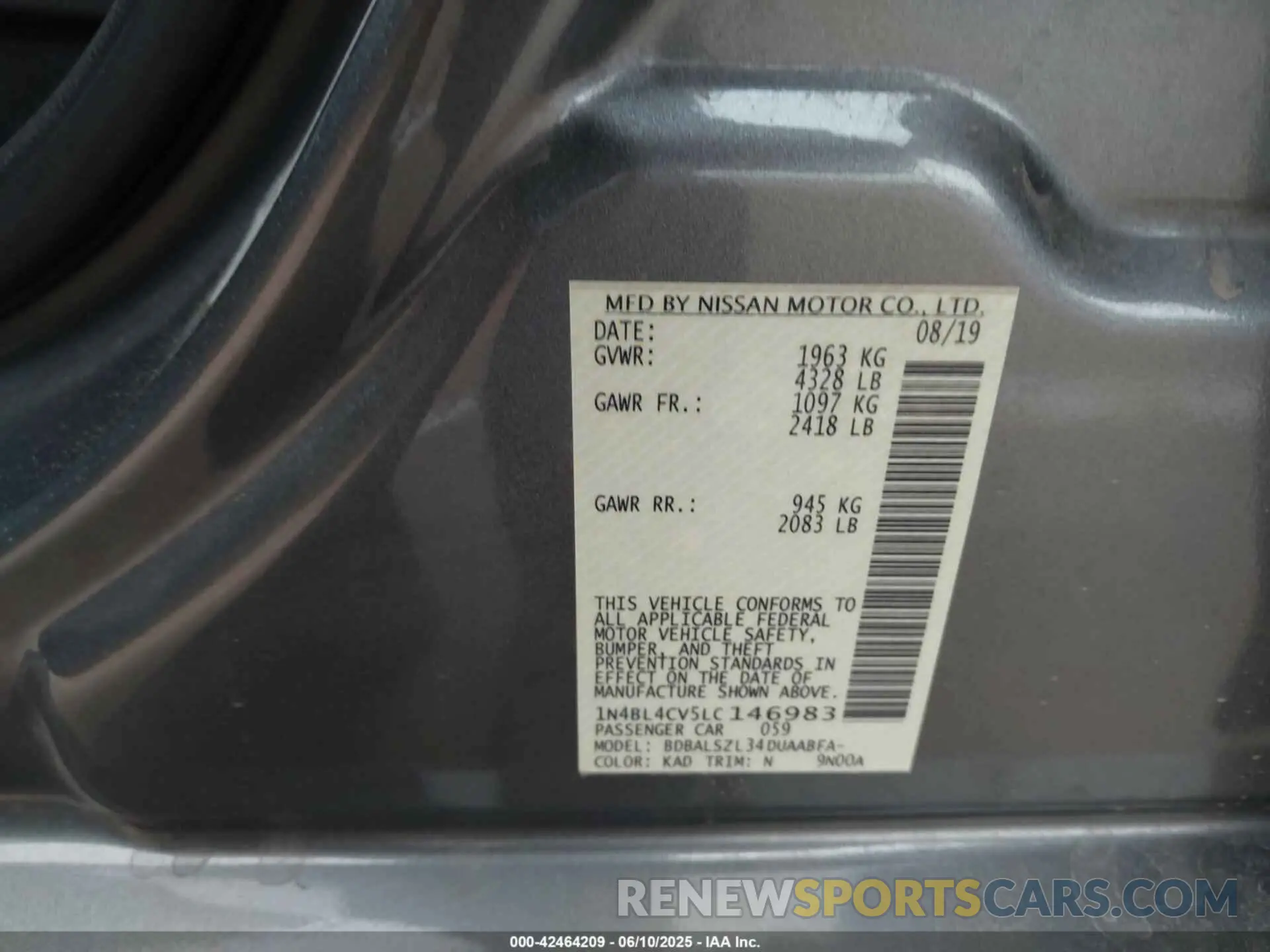 9 Фотография поврежденного автомобиля 1N4BL4CV5LC146983 NISSAN ALTIMA 2020
