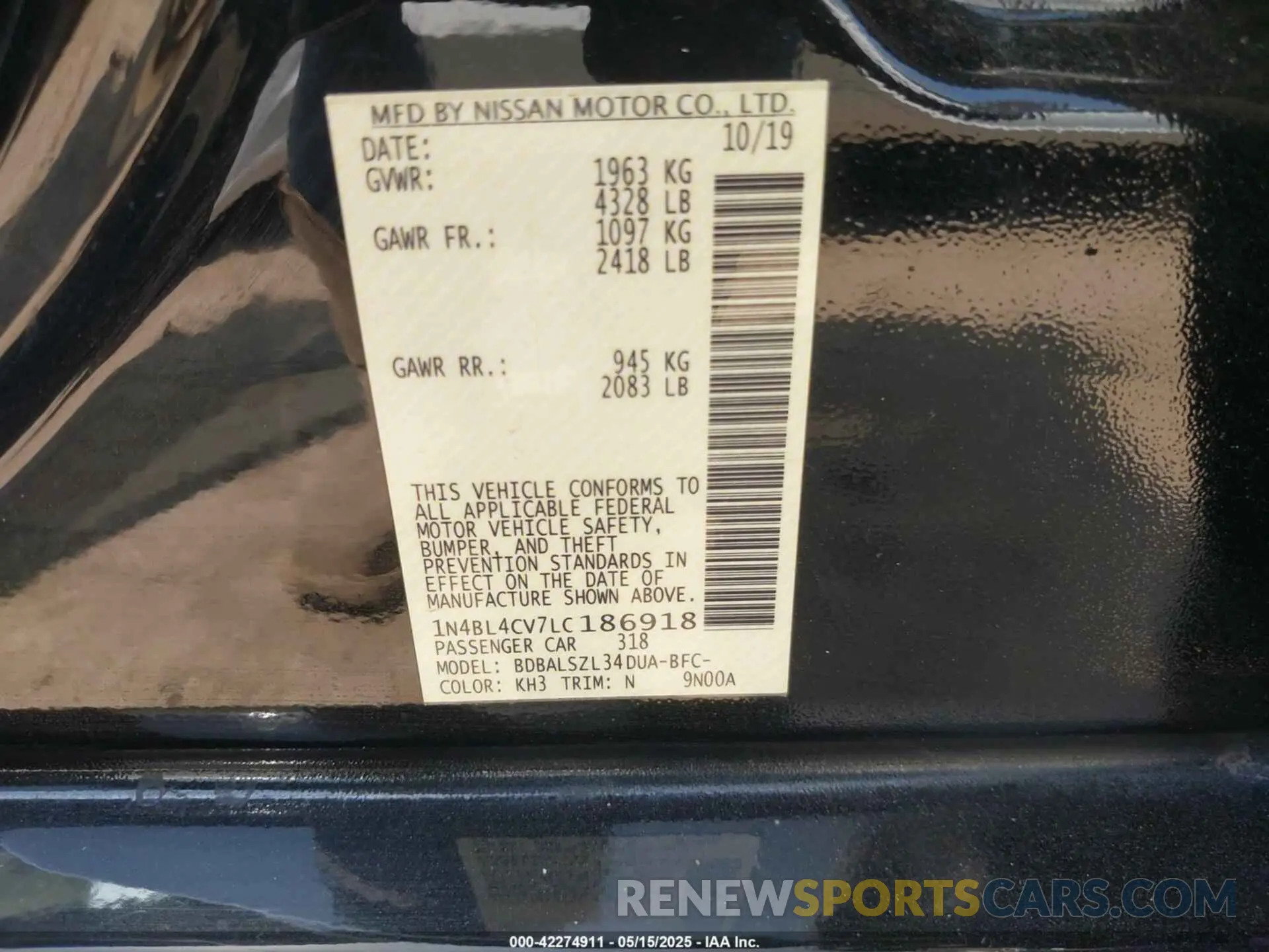 9 Фотография поврежденного автомобиля 1N4BL4CV7LC186918 NISSAN ALTIMA 2020