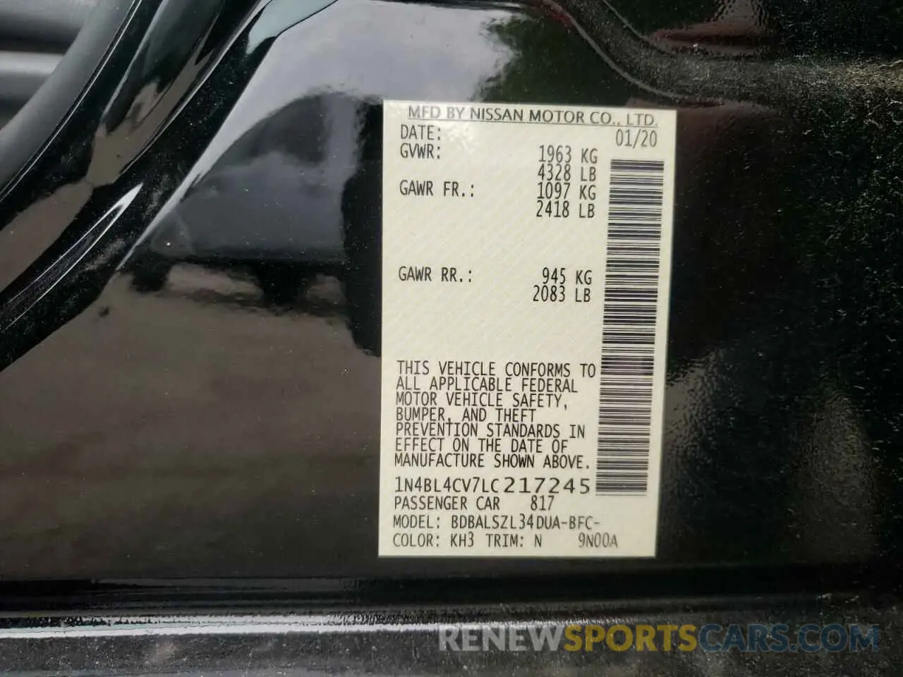12 Photograph of a damaged car 1N4BL4CV7LC217245 NISSAN ALTIMA 2020