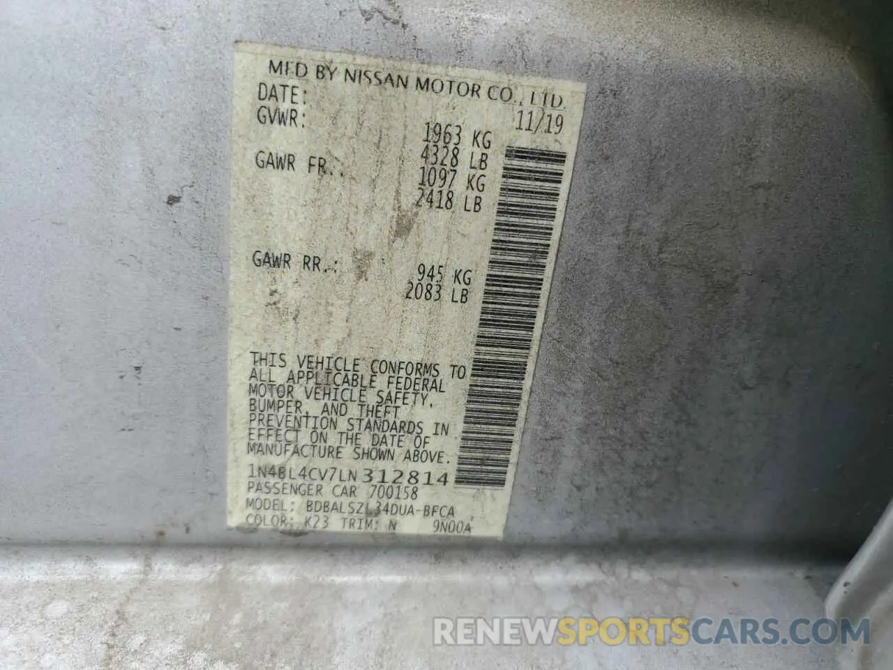 12 Фотография поврежденного автомобиля 1N4BL4CV7LN312814 NISSAN ALTIMA 2020