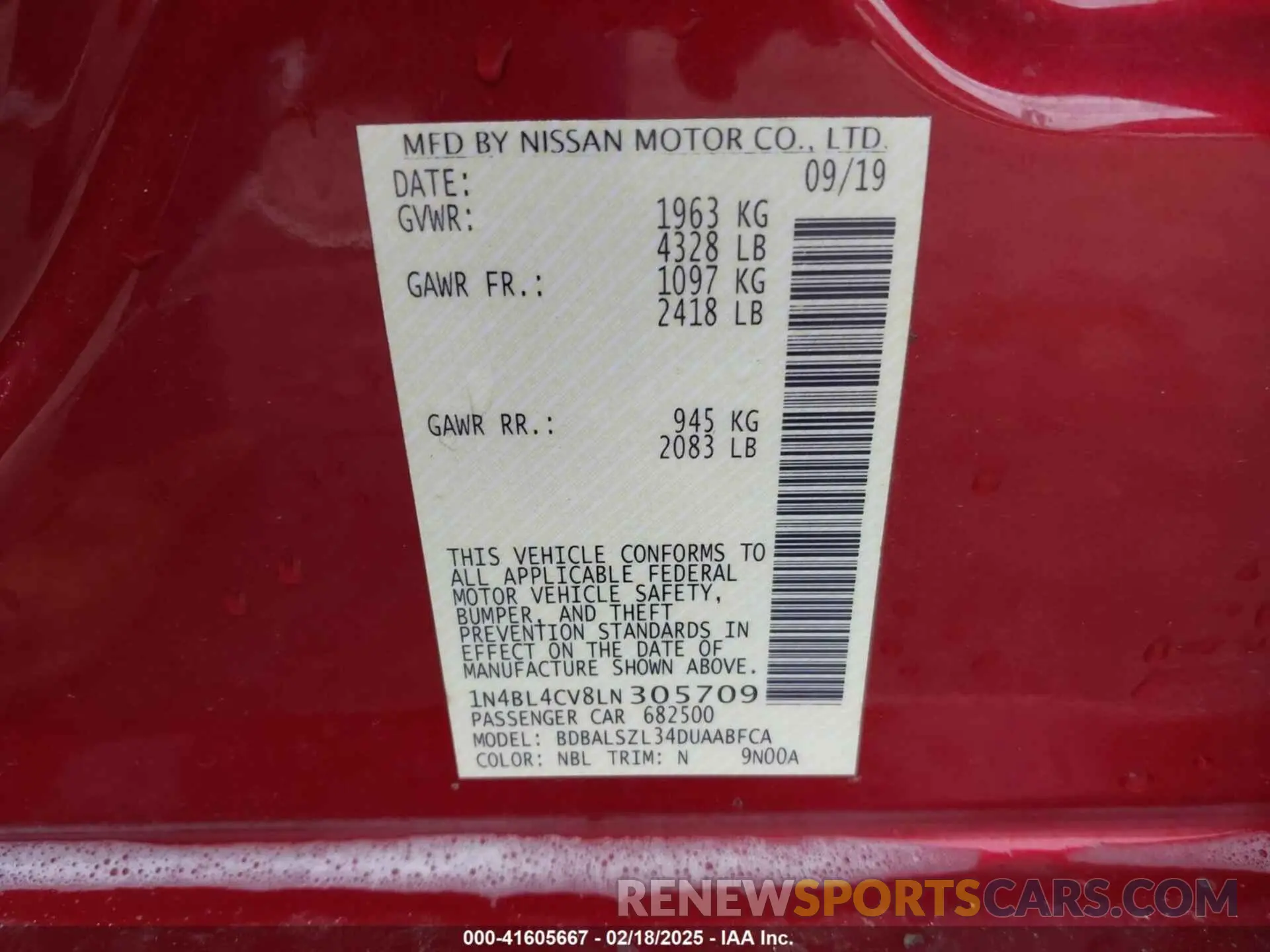 9 Фотография поврежденного автомобиля 1N4BL4CV8LN305709 NISSAN ALTIMA 2020