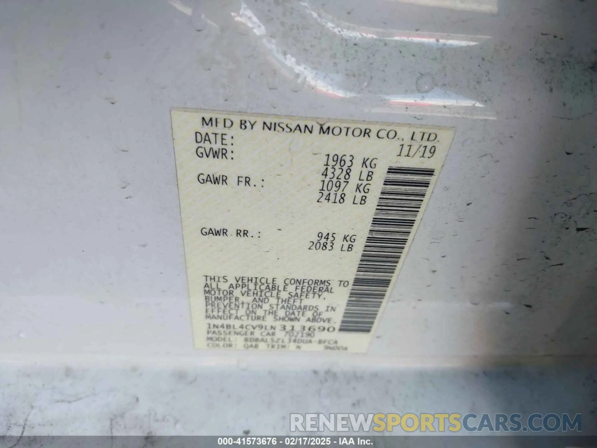 9 Photograph of a damaged car 1N4BL4CV9LN313690 NISSAN ALTIMA 2020