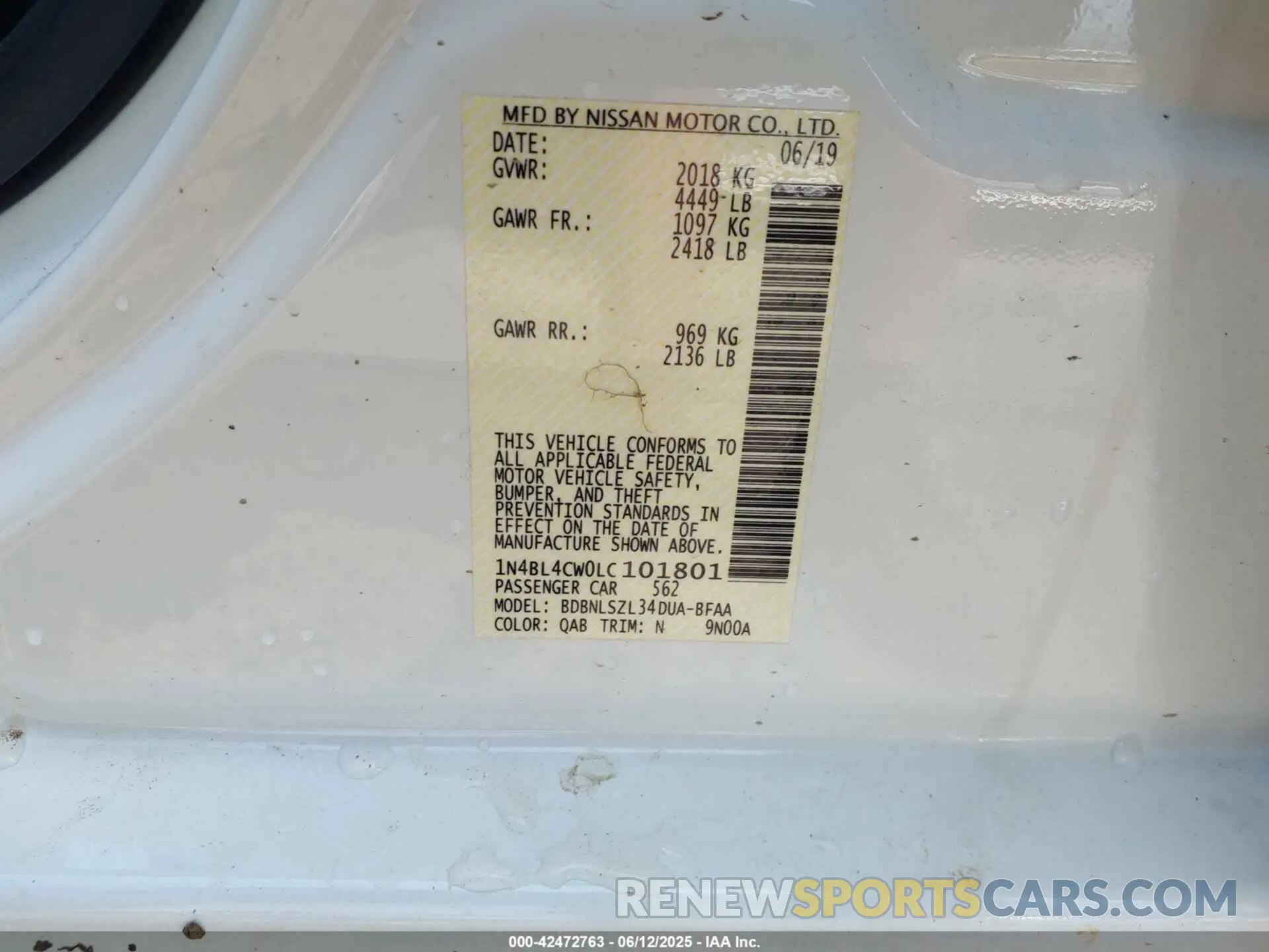 9 Photograph of a damaged car 1N4BL4CW0LC101801 NISSAN ALTIMA 2020