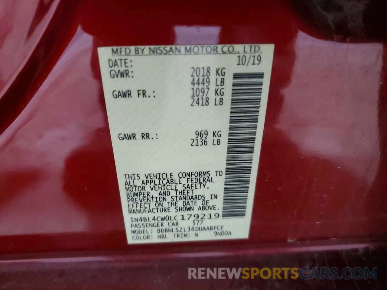 12 Фотография поврежденного автомобиля 1N4BL4CW0LC179219 NISSAN ALTIMA 2020