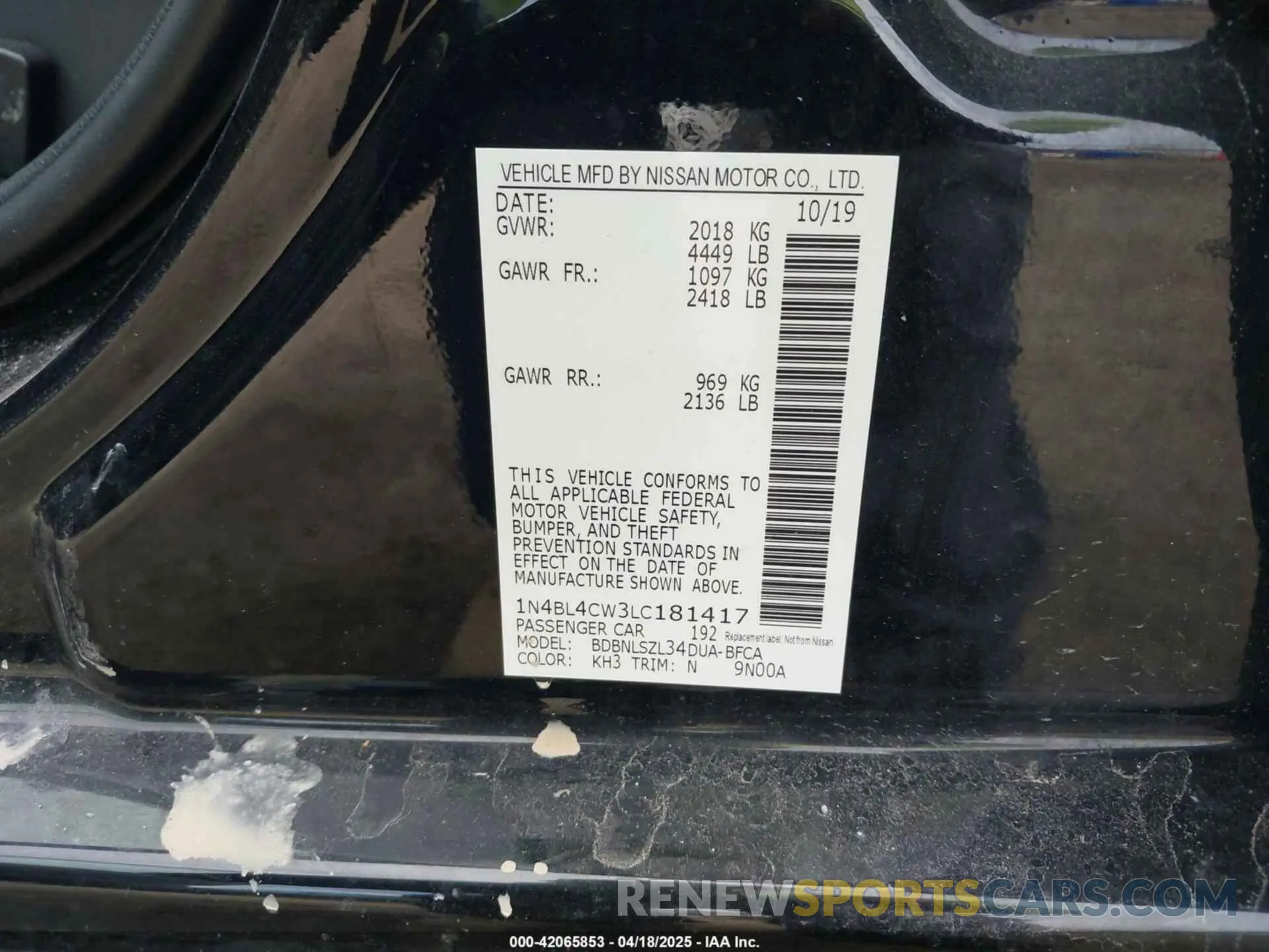9 Photograph of a damaged car 1N4BL4CW3LC181417 NISSAN ALTIMA 2020
